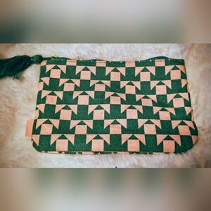 Ipsy Green Pink Geometric Cosmetic Bag